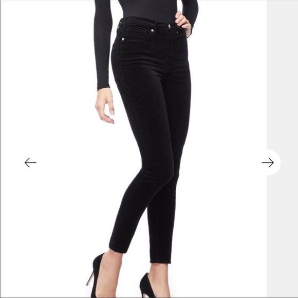 Good American Good Legs Crop Black Velvet Jeans 15 - Picture 3 of 6